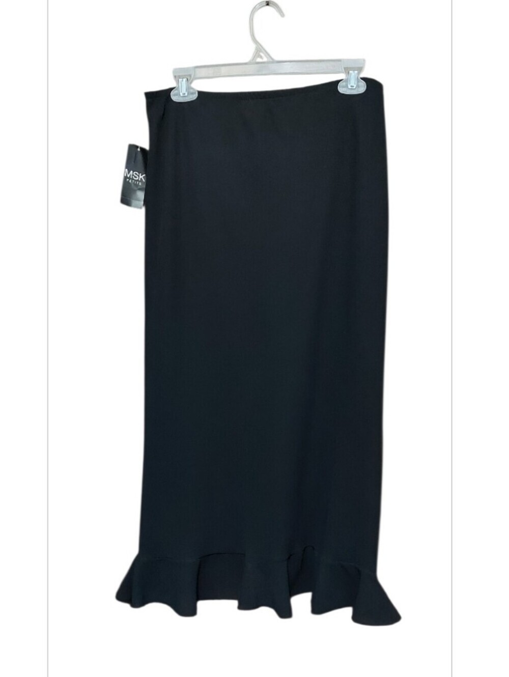 NWT MSK Black Flounce Ruffle Hem Midi Skirt sz Petite Small - Picture 4 of 5
